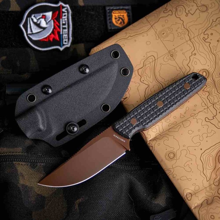 Couteau Vosteed Mink Black Lame Acier 14C28N Copper Dune Manche Micarta Etui Kydex VOSD0106 - Livraison Gratuite