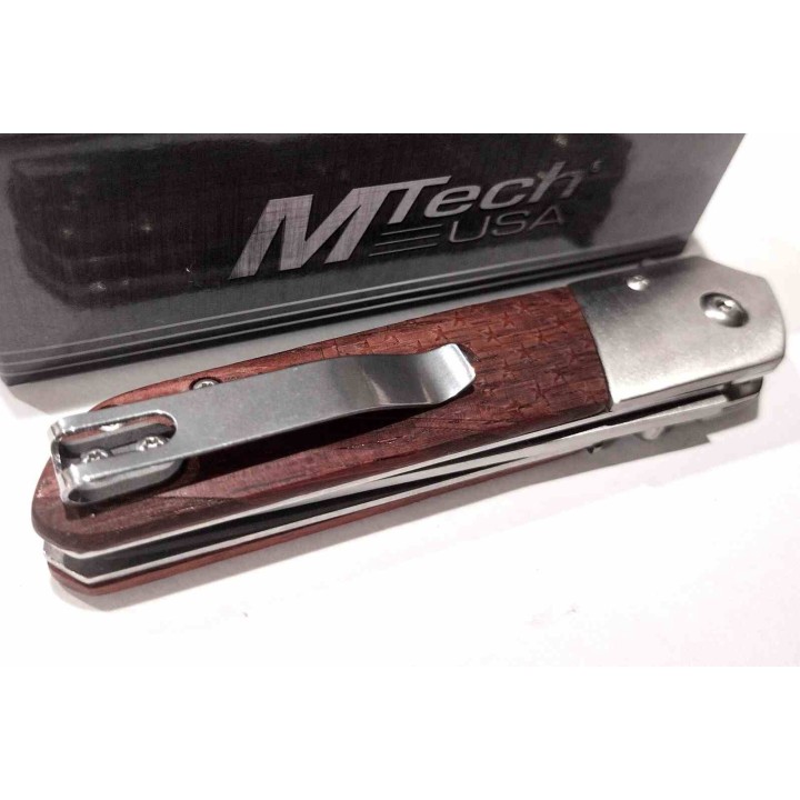 Couteau A/O MTech Lame Acier 3Cr13MoV Manche Bois Linerlock MTA2004BS - LIvraison Gratuite