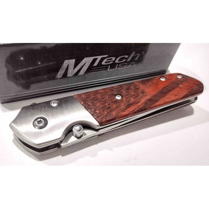 Couteau A/O MTech Lame Acier 3Cr13MoV Manche Bois Linerlock MTA2004BS - LIvraison Gratuite