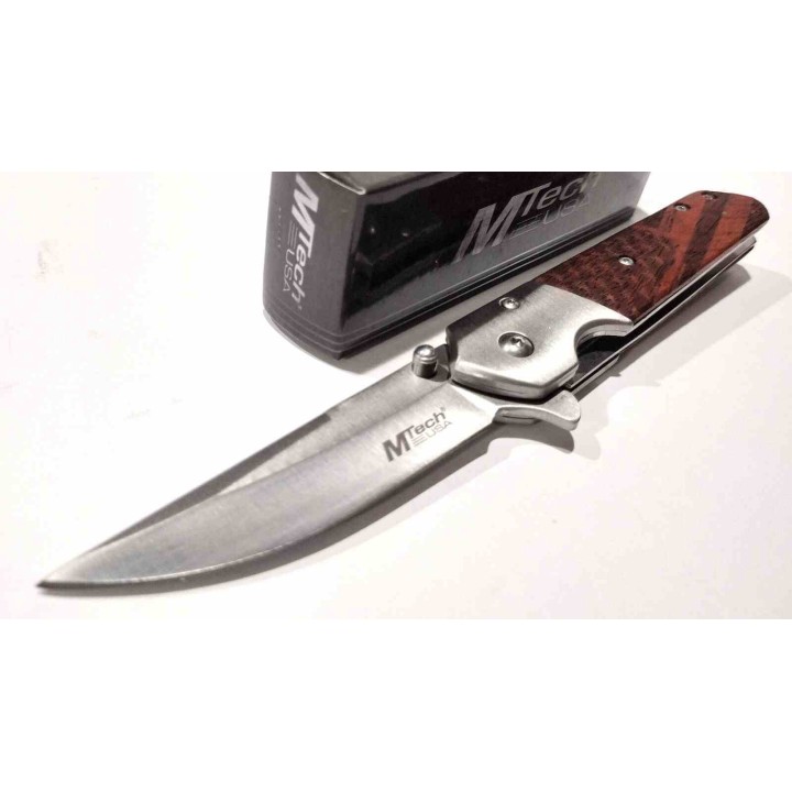 Couteau A/O MTech Lame Acier 3Cr13MoV Manche Bois Linerlock MTA2004BS - LIvraison Gratuite