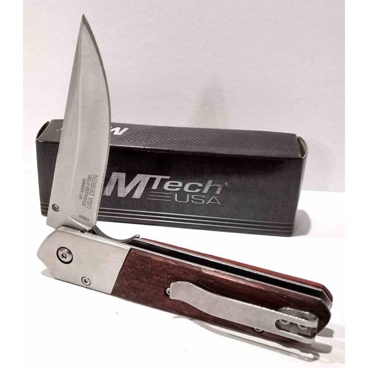 Couteau A/O MTech Lame Acier 3Cr13MoV Manche Bois Linerlock MTA2004BS - LIvraison Gratuite
