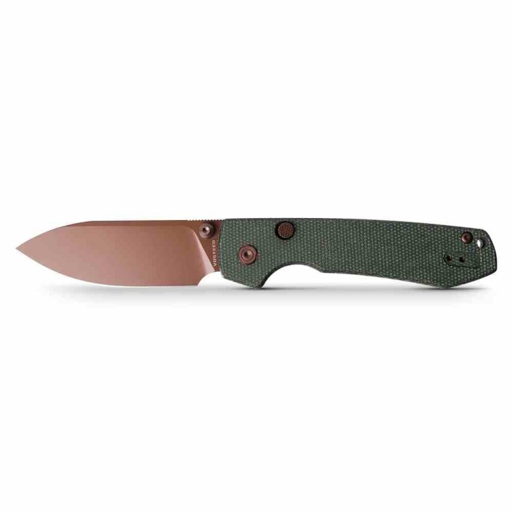 Couteau Vosteed Raccoon Top Liner Lock Green Lame Acier 14C28N Copper Dune Manche Micarta KIVT VOSA2907 - Livraison Gratuite