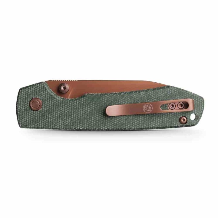 Couteau Vosteed Raccoon Top Liner Lock Green Lame Acier 14C28N Copper Dune Manche Micarta KIVT VOSA2907 - Livraison Gratuite