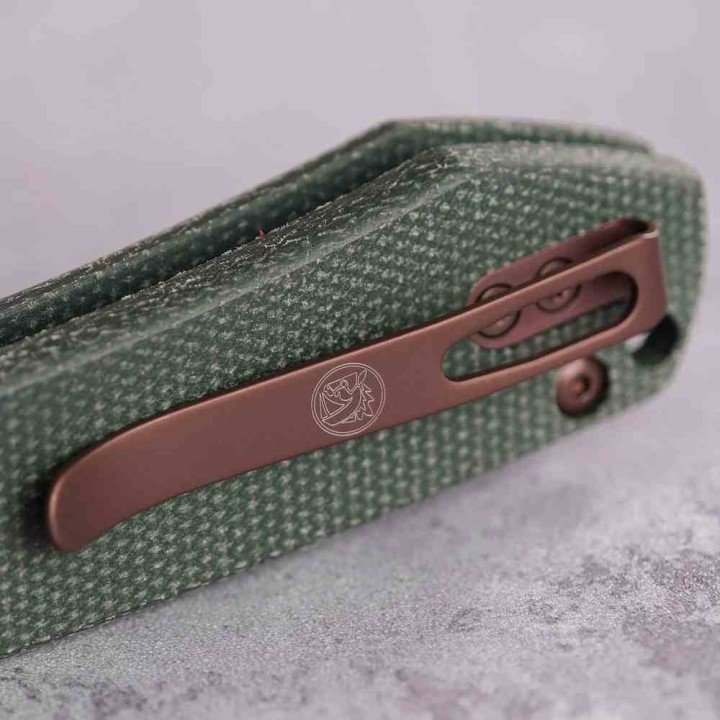 Couteau Vosteed Raccoon Top Liner Lock Green Lame Acier 14C28N Copper Dune Manche Micarta KIVT VOSA2907 - Livraison Gratuite