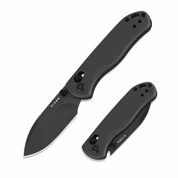 Couteau Kizer Drop Bear 2 Black Clutch Lock Lame Acier Nitro-V Manche Alu Clip Clutch Lock KIV36192KD2 - Livraison Gratuite