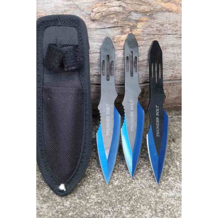 Set 6 Couteaux à Lancer Rite Edge Lames Acier Inox Bleues et Noires Monobloc Étui Nylon CN211536BL - Livraison Gratuite