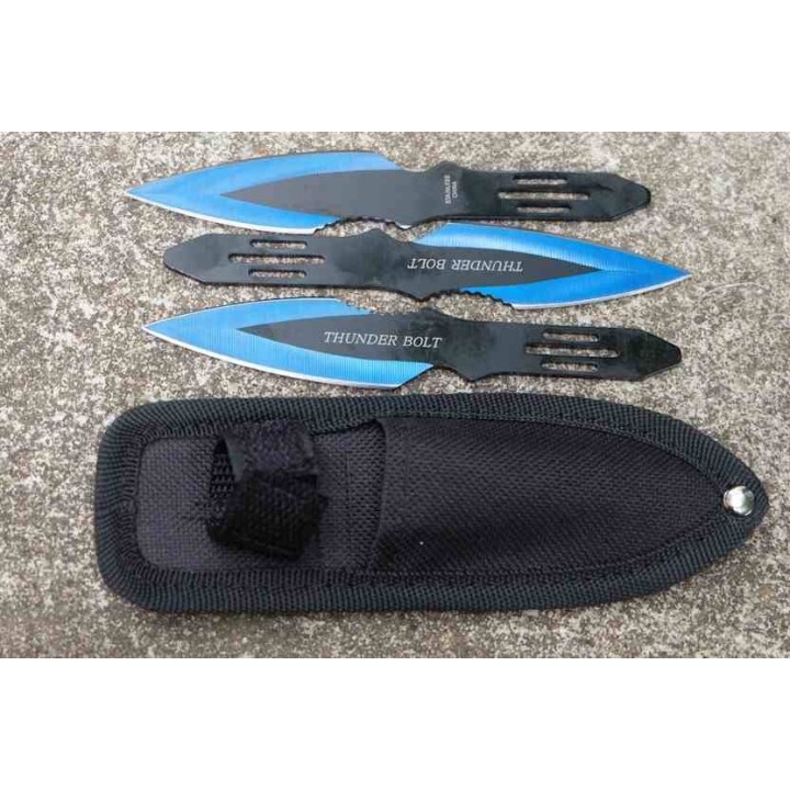 Set 6 Couteaux à Lancer Rite Edge Lames Acier Inox Bleues et Noires Monobloc Étui Nylon CN211536BL - Livraison Gratuite