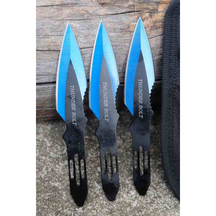 Set 6 Couteaux à Lancer Rite Edge Lames Acier Inox Bleues et Noires Monobloc Étui Nylon CN211536BL - Livraison Gratuite