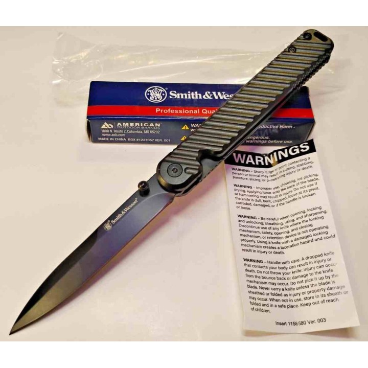 Couteau Smith&Wesson Executive Lame Dague Acier 7Cr13 Noire Manche Alu Linerlock Clip SW1227056 - Livraison Gratuite