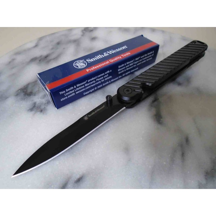 Couteau Smith&Wesson Executive Lame Dague Acier 7Cr13 Noire Manche Alu Linerlock Clip SW1227056 - Livraison Gratuite