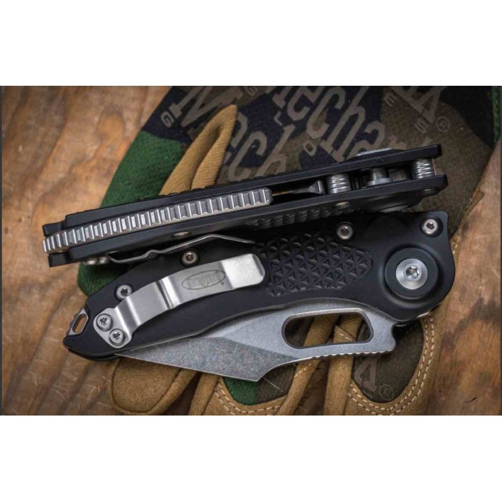 Couteau Automatique Microtech Stitch 169-10 Lame Wharncliffe M390 Manche Alu Noir Fabriqué aux USA MCT16910 - Livraison Gratuite