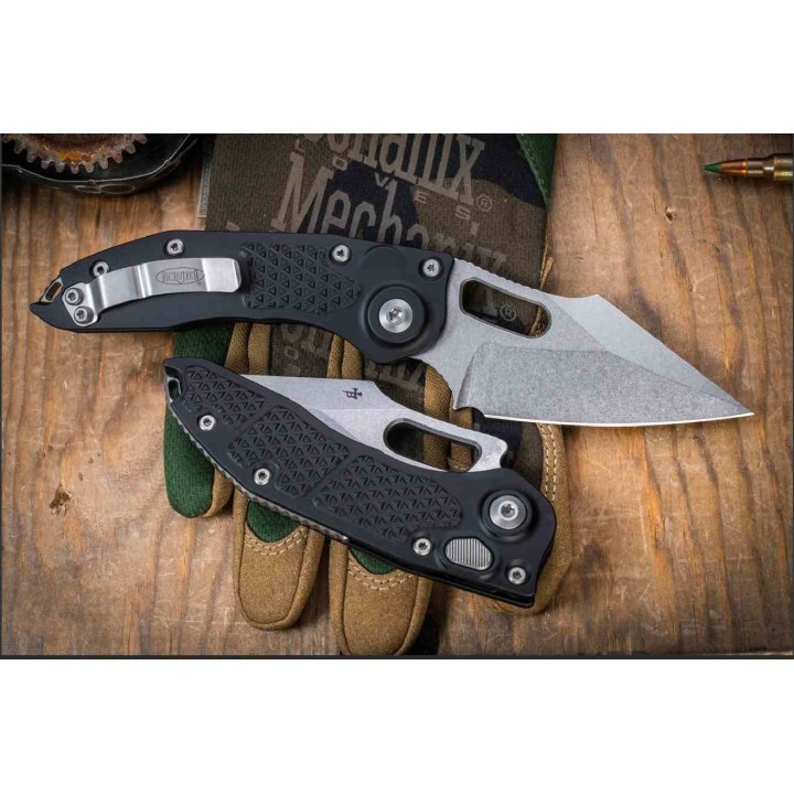 Couteau Automatique Microtech Stitch 169-10 Lame Wharncliffe M390 Manche Alu Noir Fabriqué aux USA MCT16910 - Livraison Gratuite