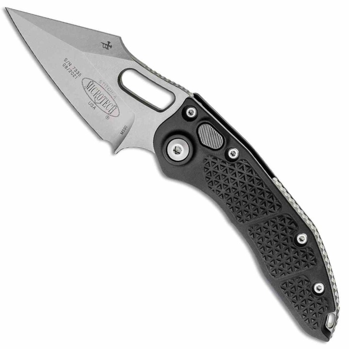 Couteau Automatique Microtech Stitch 169-10 Lame Wharncliffe M390 Manche Alu Noir Fabriqué aux USA MCT16910 - Livraison Gratuite
