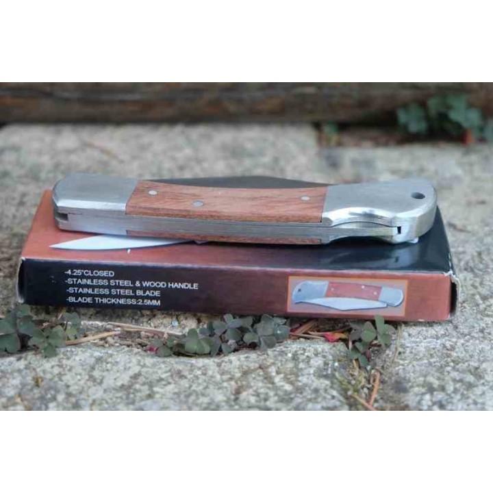 Lot de 3 Couteau Pliant Rite Edge Lockback Style Buck Lame Clip Point 3Cr13 Manche Bois Marron CN211164 - Livraison Gratuite