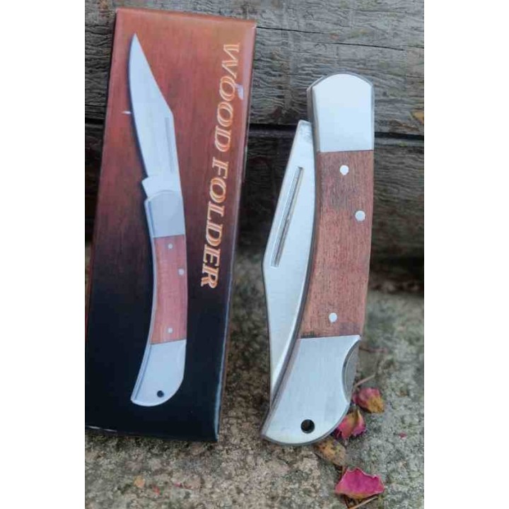 Lot de 3 Couteau Pliant Rite Edge Lockback Style Buck Lame Clip Point 3Cr13 Manche Bois Marron CN211164 - Livraison Gratuite