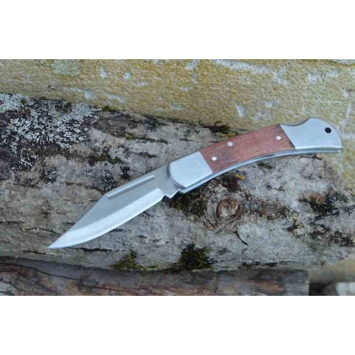 Lot de 3 Couteau Pliant Rite Edge Lockback Style Buck Lame Clip Point 3Cr13 Manche Bois Marron CN211164 - Livraison Gratuite