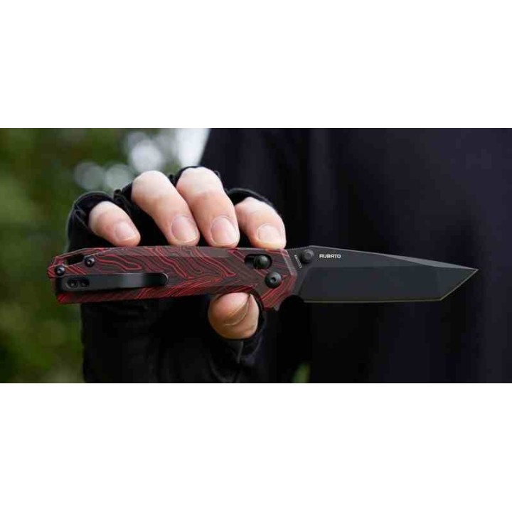 Couteau Oknife Rubato Rail Lock Lame Tanto Acier 154CM Manche Black/Red Damascus G10 OKNRUBATOBKRD - Livraison Gratuite