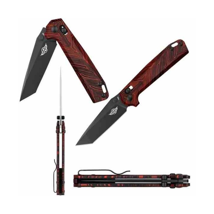 Couteau Oknife Rubato Rail Lock Lame Tanto Acier 154CM Manche Black/Red Damascus G10 OKNRUBATOBKRD - Livraison Gratuite