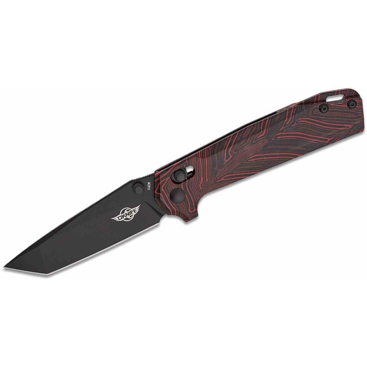 Couteau Oknife Rubato Rail Lock Lame Tanto Acier 154CM Manche Black/Red Damascus G10 OKNRUBATOBKRD - Livraison Gratuite