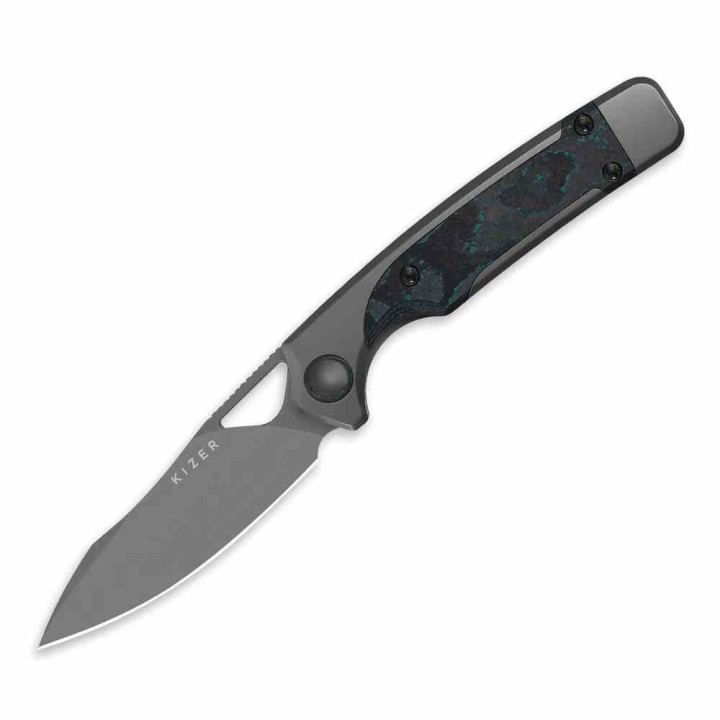 Couteau Kizer Ara Lame Acier S45VN Stonewash Manche Titane & Camo Carbone Liner Lock KI3729A2 - Livraison Gratuite
