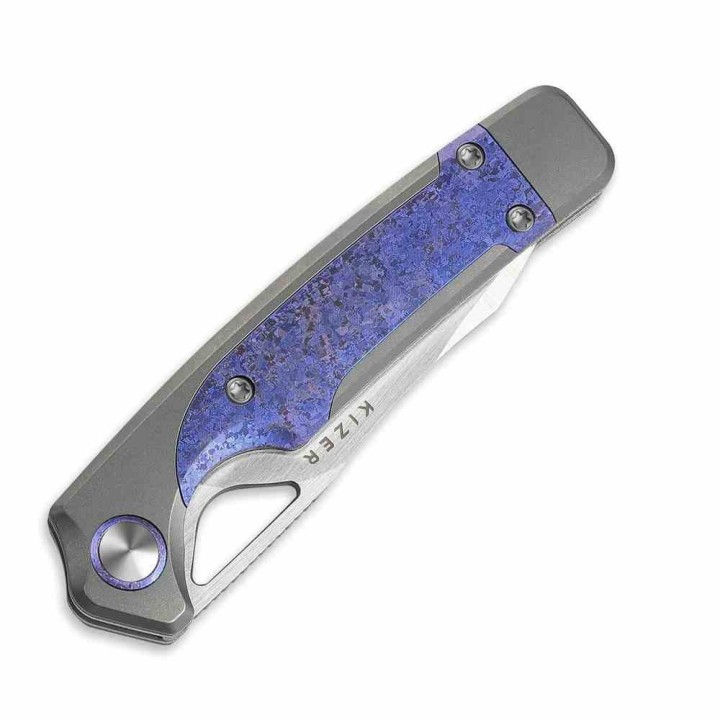 Couteau Kizer Ara Lame Drop Point Acier S45VN Manche Titane & Purple Snowflake Titane Liner Lock Ki3729A3 - Livraison Gratuite