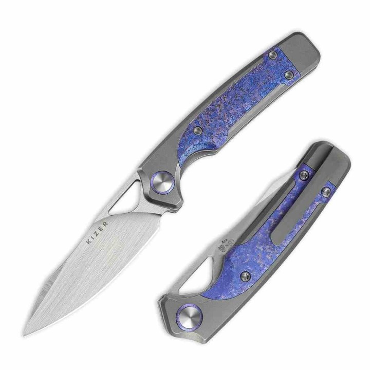 Couteau Kizer Ara Lame Drop Point Acier S45VN Manche Titane & Purple Snowflake Titane Liner Lock Ki3729A3 - Livraison Gratuite