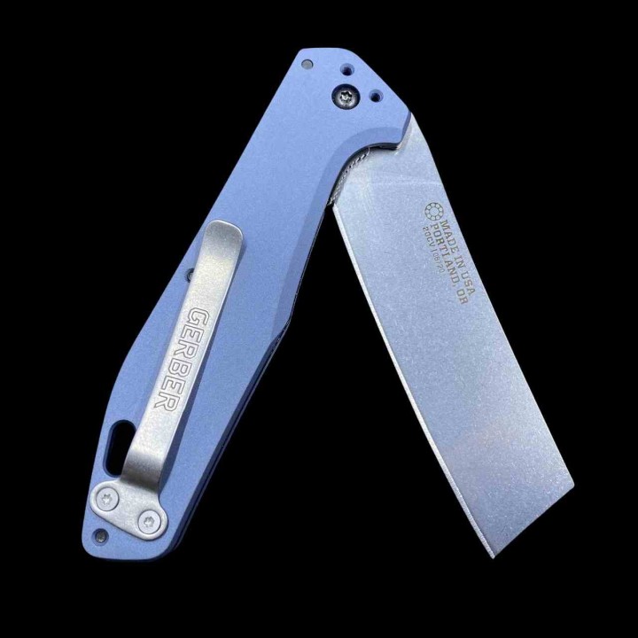 Couteau Gerber Fastball Lame Cleaver Acier CPM-20CV Manche Alu Urban Blue USA G1837 - Livraison Gratuite