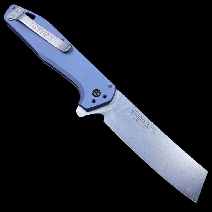 Couteau Gerber Fastball Lame Cleaver Acier CPM-20CV Manche Alu Urban Blue USA G1837 - Livraison Gratuite