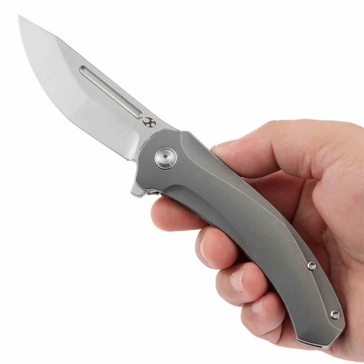 Couteau Kansept Hira Lame Tanto Acier CPM S35VN Satin Manche Titane Gris Frame Lock KIVT K1090A3 - Livraison Gratuite