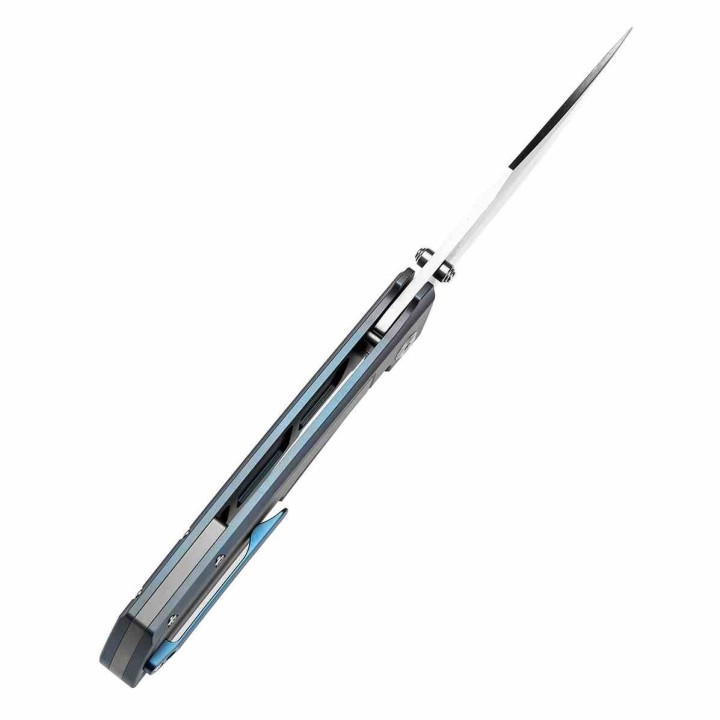 Couteau Kansept Bison Lame Bowie Acier CPM S35VN Satin Manche Titane Bleu Frame Lock K1108B2 - Livraison Gratuite