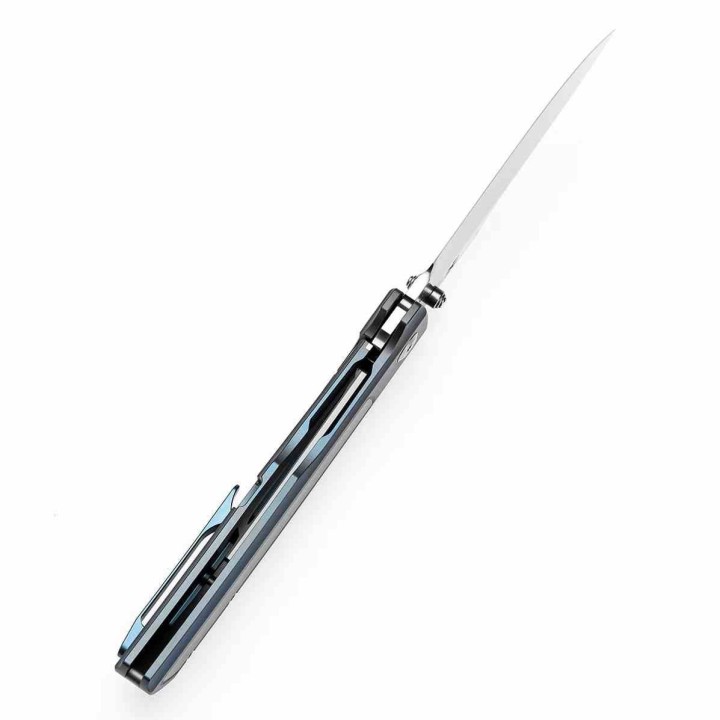 Couteau Kansept Bison Lame Bowie Acier CPM S35VN Satin Manche Titane Bleu Frame Lock K1108B2 - Livraison Gratuite