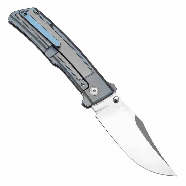 Couteau Kansept Bison Lame Bowie Acier CPM S35VN Satin Manche Titane Bleu Frame Lock K1108B2 - Livraison Gratuite