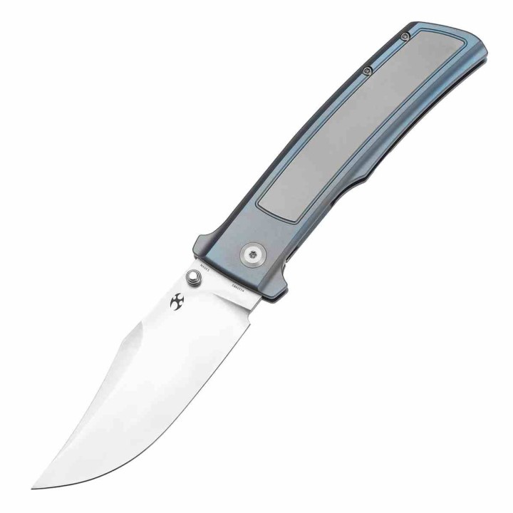 Couteau Kansept Bison Lame Bowie Acier CPM S35VN Satin Manche Titane Bleu Frame Lock K1108B2 - Livraison Gratuite