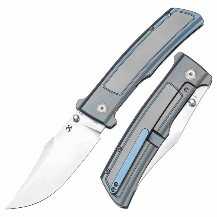 Couteau Kansept Bison Lame Bowie Acier CPM S35VN Satin Manche Titane Bleu Frame Lock K1108B2 - Livraison Gratuite