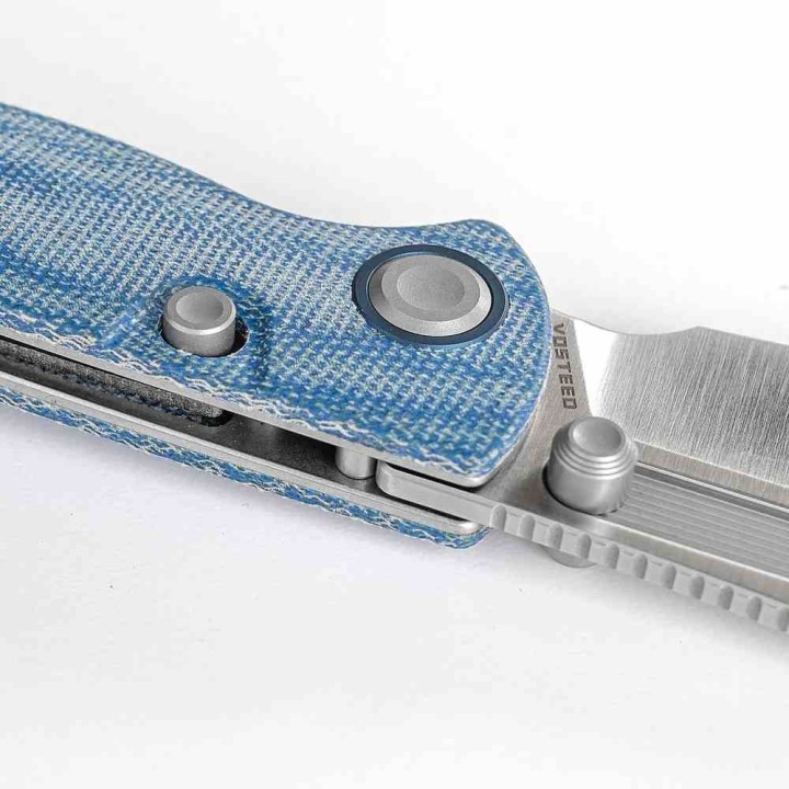 Couteau Vosteed Naga Blue Lame Clip Point Acier S35VN Manche Micarta Top Liner Lock VOSA3901 - Livraison Gratuite
