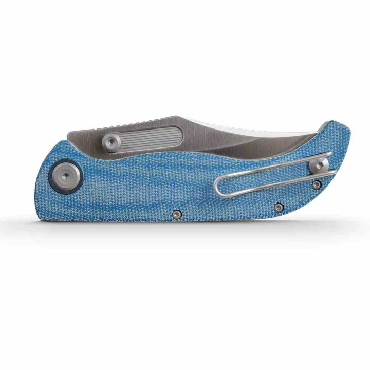 Couteau Vosteed Naga Blue Lame Clip Point Acier S35VN Manche Micarta Top Liner Lock VOSA3901 - Livraison Gratuite