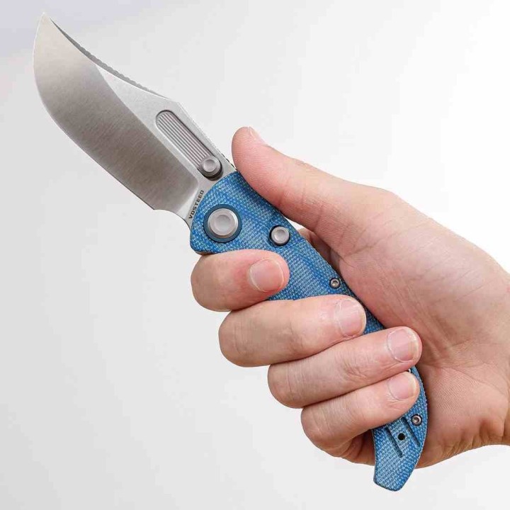 Couteau Vosteed Naga Blue Lame Clip Point Acier S35VN Manche Micarta Top Liner Lock VOSA3901 - Livraison Gratuite