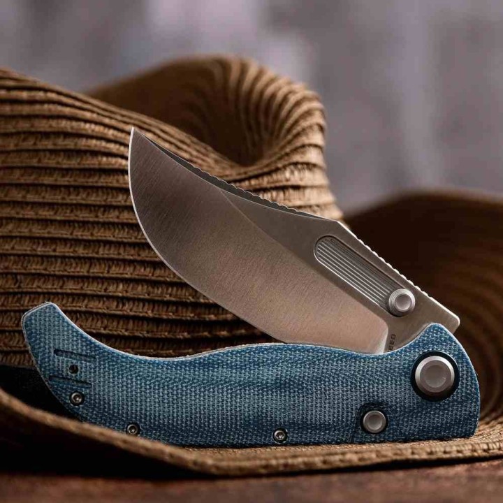 Couteau Vosteed Naga Blue Lame Clip Point Acier S35VN Manche Micarta Top Liner Lock VOSA3901 - Livraison Gratuite