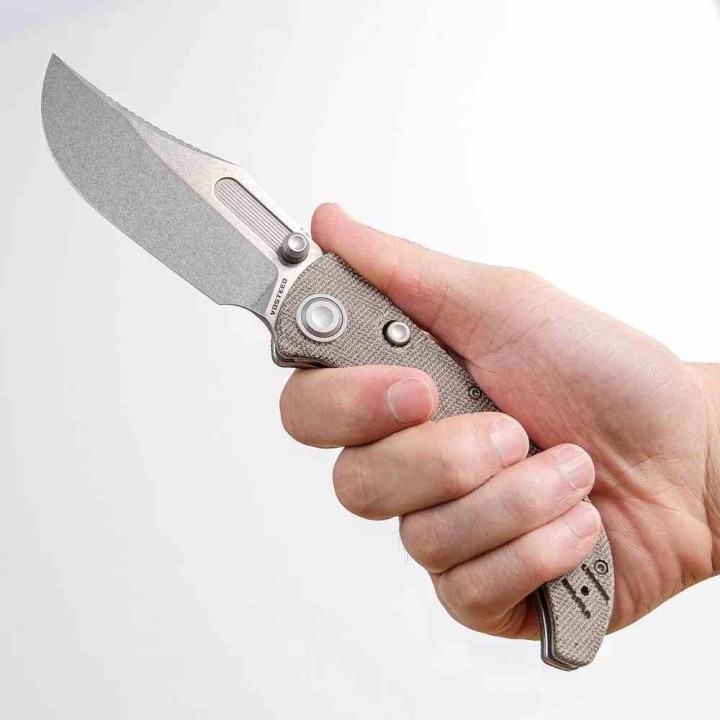 Couteau Vosteed Naga Green Lame Clip Point Acier S35VN Manche Micarta Top Liner Lock VOSA3902 - Livraison Gratuite