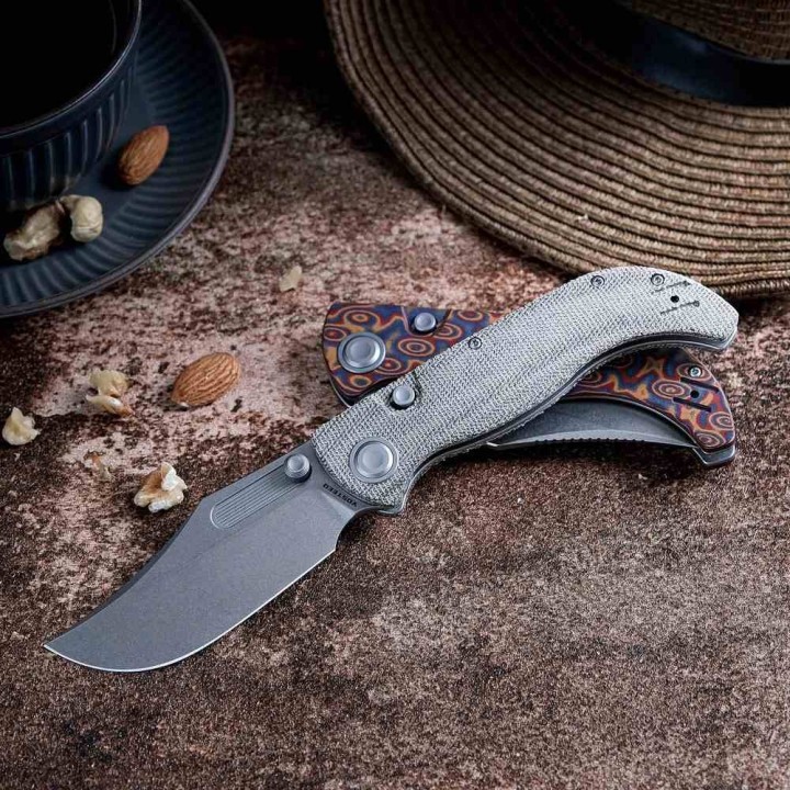 Couteau Vosteed Naga Green Lame Clip Point Acier S35VN Manche Micarta Top Liner Lock VOSA3902 - Livraison Gratuite