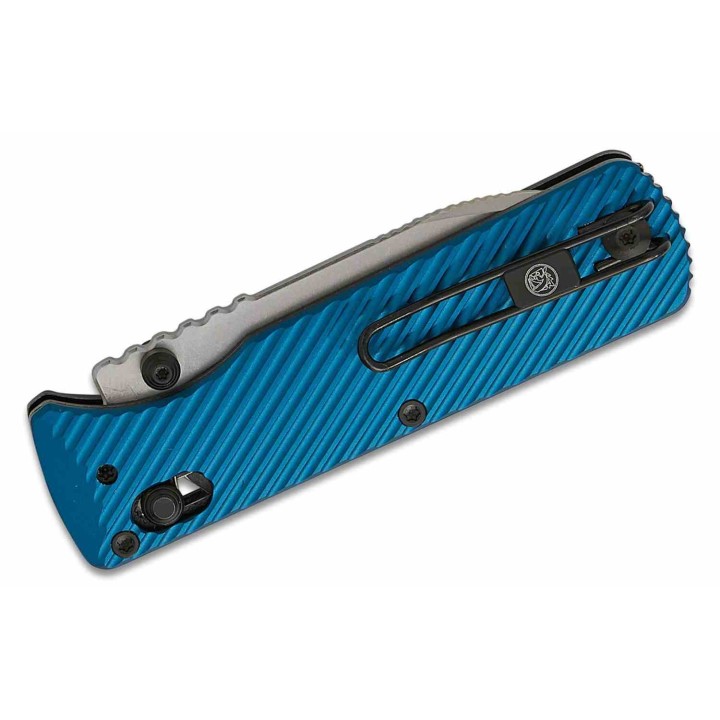 Couteau Vosteed Vombat Crossbar Lock Lame Zulu Acier M390 Stonewash Manche Aluminium Bleu VOSA4103 - Livraison Gratuite