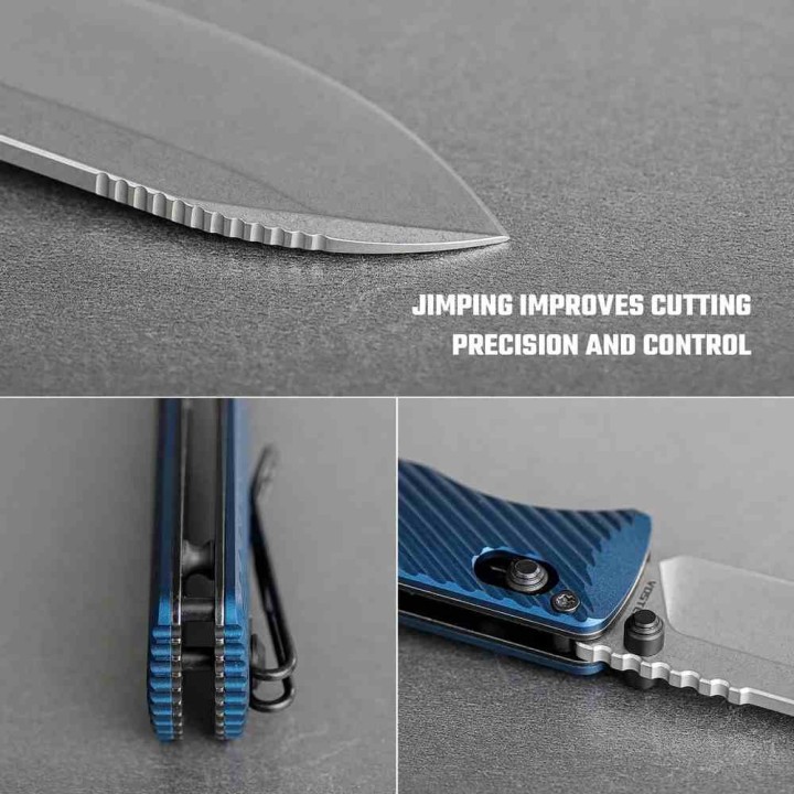 Couteau Vosteed Vombat Crossbar Lock Lame Zulu Acier M390 Stonewash Manche Aluminium Bleu VOSA4103 - Livraison Gratuite