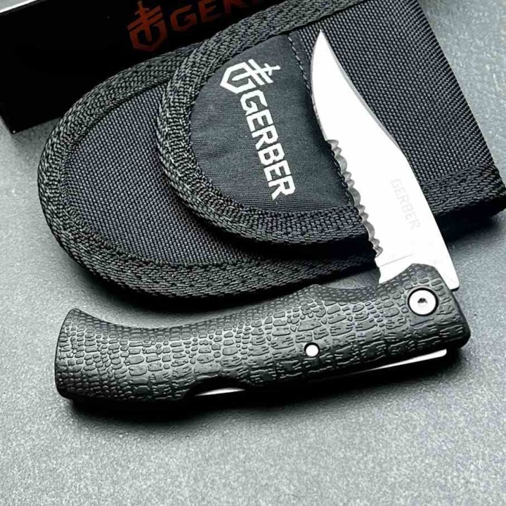 Couteau Gerber GatorMate Lame Clip Point Acier 440 Manche Kraton Etui Nylon USA Lockback G6151G - Livraison Gratuite