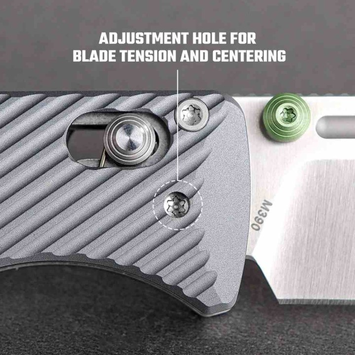 Couteau Vosteed Vombat Crossbar Lock Lame Bowie Acier M390 Satin Manche Aluminium Gray VOSA4101 - Livraison Gratuite