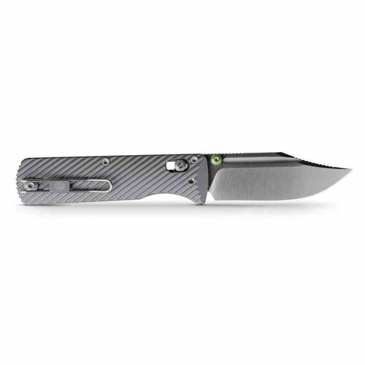Couteau Vosteed Vombat Crossbar Lock Lame Bowie Acier M390 Satin Manche Aluminium Gray VOSA4101 - Livraison Gratuite
