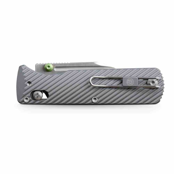 Couteau Vosteed Vombat Crossbar Lock Lame Bowie Acier M390 Satin Manche Aluminium Gray VOSA4101 - Livraison Gratuite