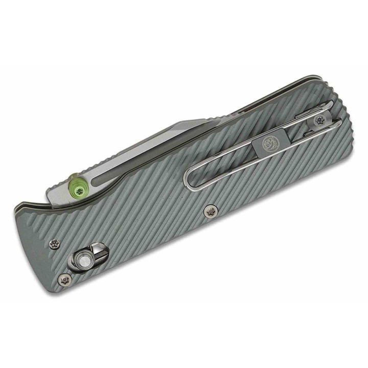 Couteau Vosteed Vombat Crossbar Lock Lame Bowie Acier M390 Satin Manche Aluminium Gray VOSA4101 - Livraison Gratuite