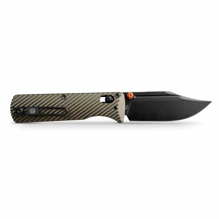 Couteau Vosteed Vombat Crossbar Lock Lame Bowie Acier M390 Satin Manche Aluminium Olive VOSA4102 - Livraison Gratuite