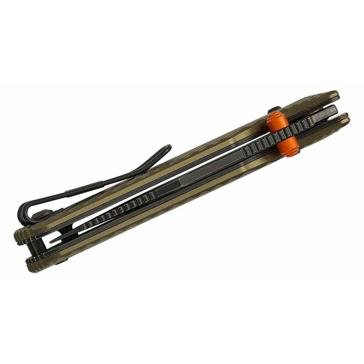 Couteau Vosteed Vombat Crossbar Lock Lame Bowie Acier M390 Satin Manche Aluminium Olive VOSA4102 - Livraison Gratuite