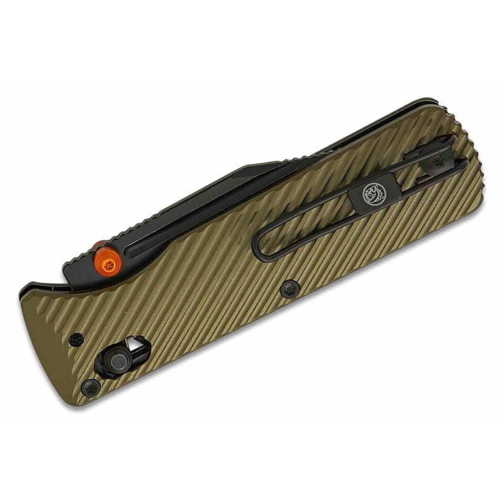 Couteau Vosteed Vombat Crossbar Lock Lame Bowie Acier M390 Satin Manche Aluminium Olive VOSA4102 - Livraison Gratuite